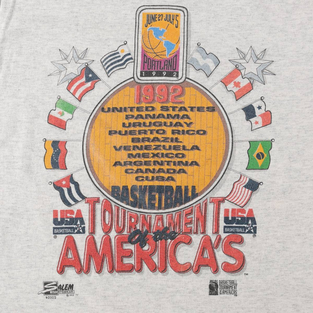 90'S SALEM DREAM TEAM sports print T-shirt, Made in USA, Men's size L equivalent, Vintage cotton pale white type Vintage Second Hand