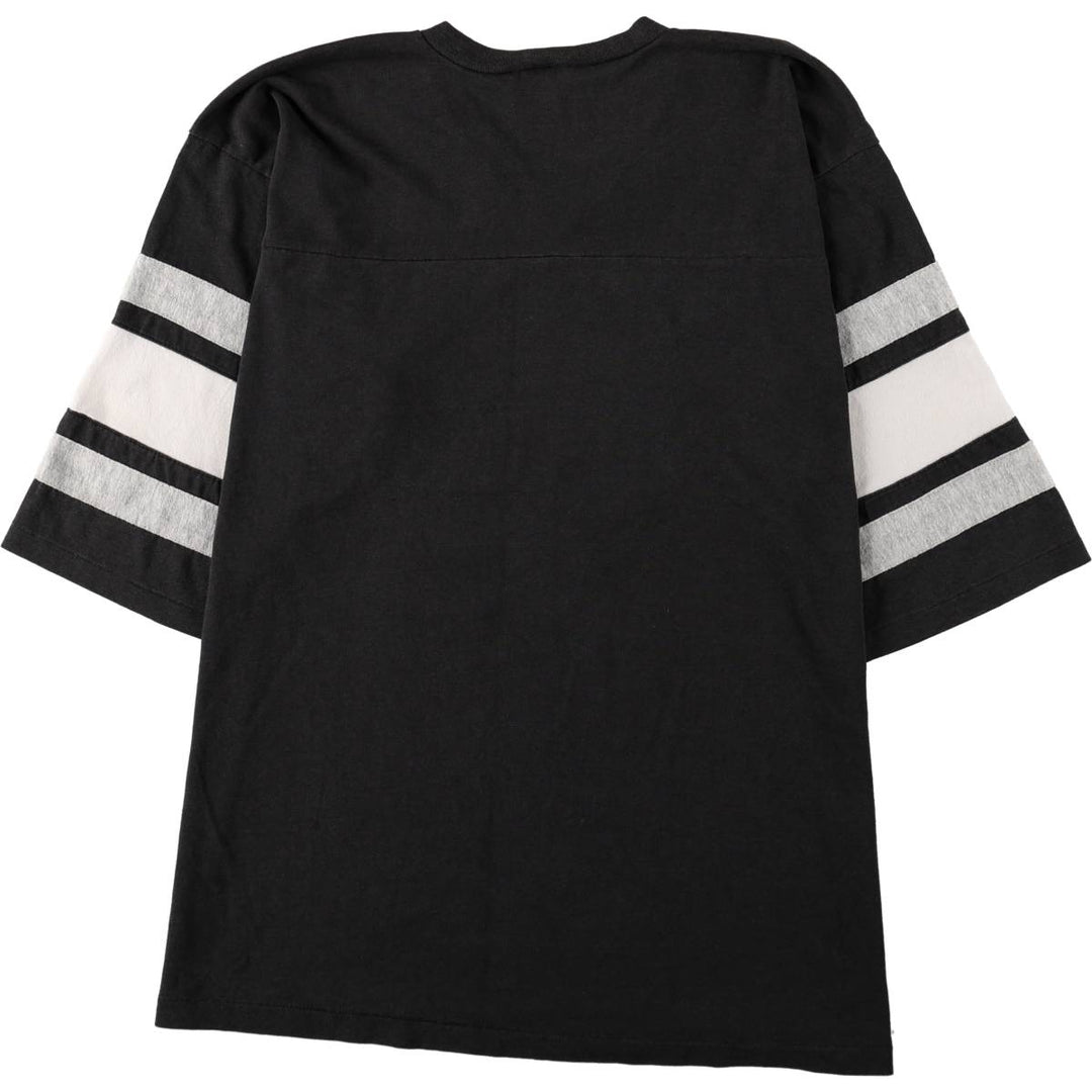 80'S LOGO 7 NFL Los Angeles Raiders V-neck Football 3/4 Sleeve T-shirt, Made in USA, Men's XL equivalent, Vintage cotton black type Vintage Second Hand
