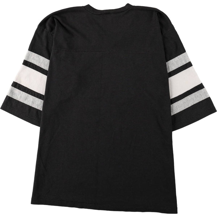 80'S LOGO 7 NFL Los Angeles Raiders V-neck Football 3/4 Sleeve T-shirt, Made in USA, Men's XL equivalent, Vintage cotton black type Vintage Second Hand