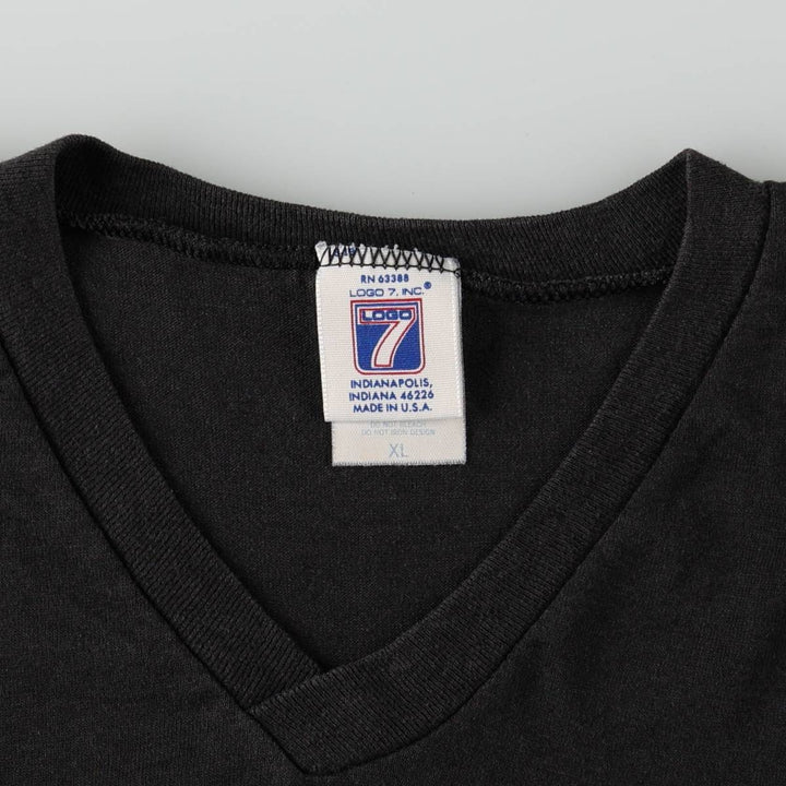 80'S LOGO 7 NFL Los Angeles Raiders V-neck Football 3/4 Sleeve T-shirt, Made in USA, Men's XL equivalent, Vintage cotton black type Vintage Second Hand