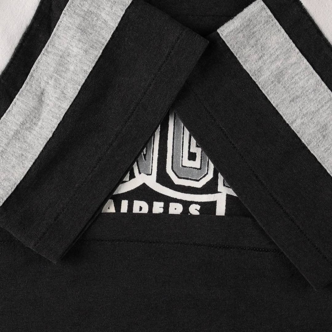 80'S LOGO 7 NFL Los Angeles Raiders V-neck Football 3/4 Sleeve T-shirt, Made in USA, Men's XL equivalent, Vintage cotton black type Vintage Second Hand