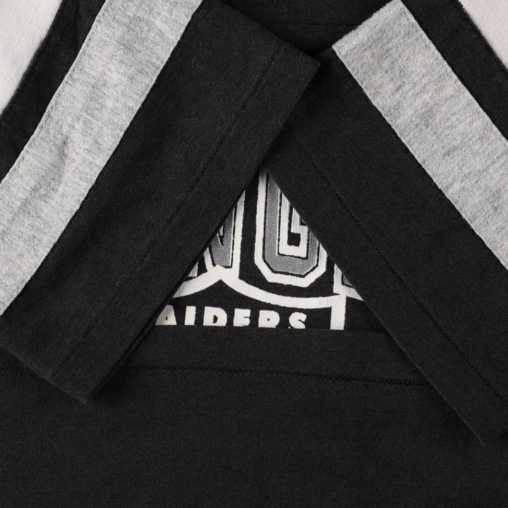 80'S LOGO 7 NFL Los Angeles Raiders V-neck Football 3/4 Sleeve T-shirt, Made in USA, Men's XL equivalent, Vintage cotton black type Vintage Second Hand
