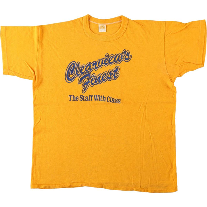 Russell College T-Shirt, Made in USA, Men's Size XL (approx.) cotton yellow type Vintage Second Hand