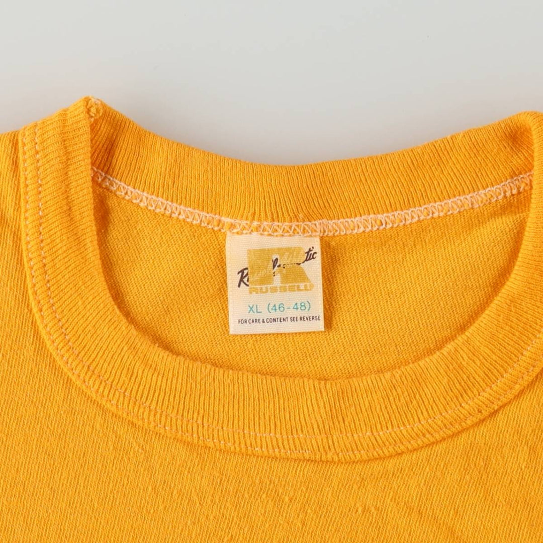 Russell College T-Shirt, Made in USA, Men's Size XL (approx.) cotton yellow type Vintage Second Hand