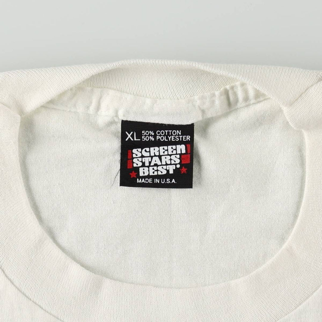 90'S Screen Stars College T-shirt, Made in USA, Men's XL equivalent. cotton white type Vintage Second Hand