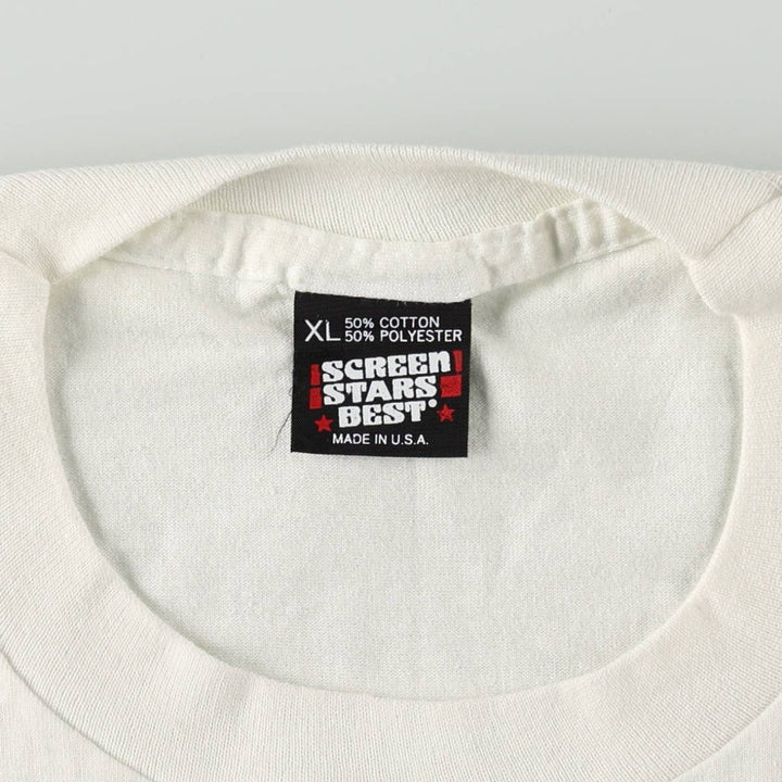 90'S Screen Stars College T-shirt, Made in USA, Men's XL equivalent. cotton white type Vintage Second Hand