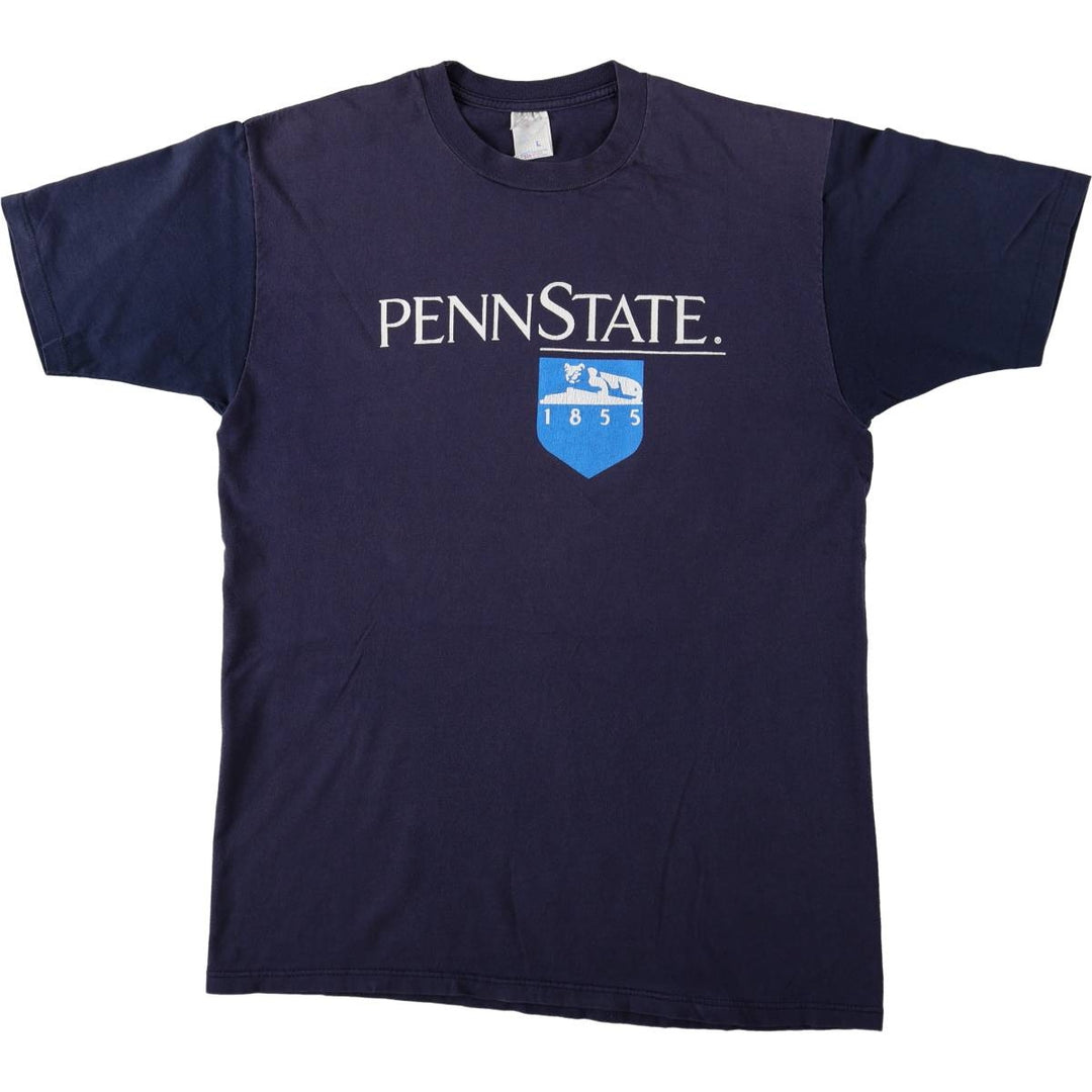 PENN STATE (Pennsylvania State University) College T-shirt, Made in USA, Men's Size L (equivalent) cotton navy blue type Vintage Second Hand