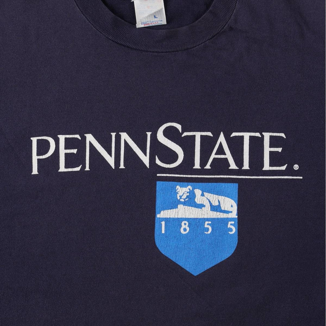 PENN STATE (Pennsylvania State University) College T-shirt, Made in USA, Men's Size L (equivalent) cotton navy blue type Vintage Second Hand