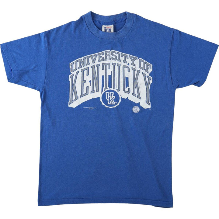 80'S Print College T-Shirt, Made in USA, Men's Size M (approx.) polyester blue type Vintage Second Hand