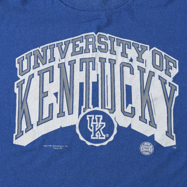 80'S Print College T-Shirt, Made in USA, Men's Size M (approx.) polyester blue type Vintage Second Hand