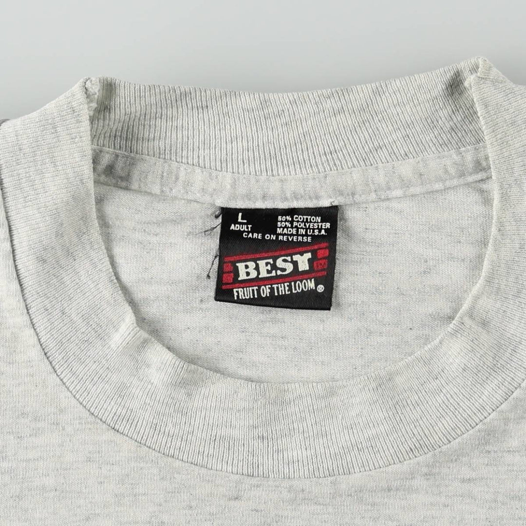 90'S Fruit of the Loom College T-shirt, Made in USA, Men's L size, Vintage cotton gray type Vintage Second Hand