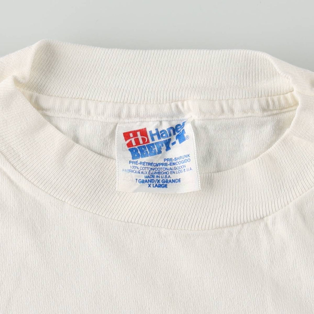 90'S Hanes College T-Shirt, Made in USA, Men's XL equivalent, Vintage cotton white type Vintage Second Hand