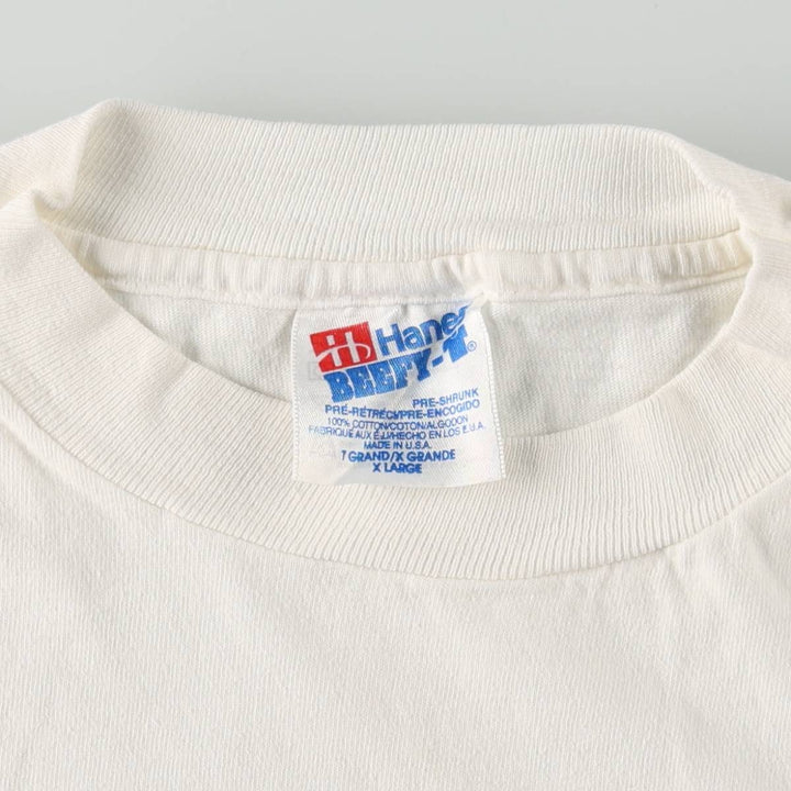 90'S Hanes College T-Shirt, Made in USA, Men's XL equivalent, Vintage cotton white type Vintage Second Hand