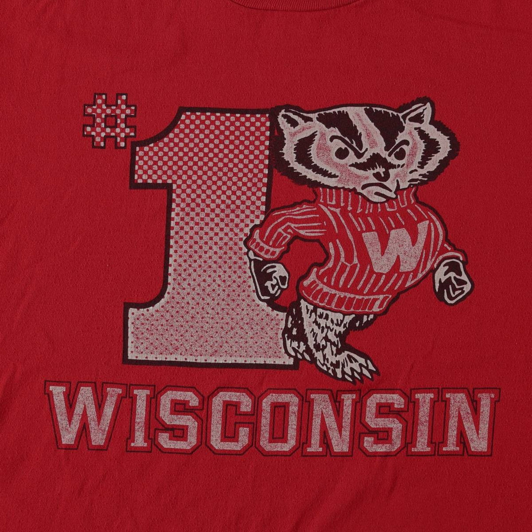 1980'S Jerzees Wisconsin University of Wisconsin College T-shirt, Made in USA, Men's Size L (approx.), Vintage polyester red type Vintage Second Hand