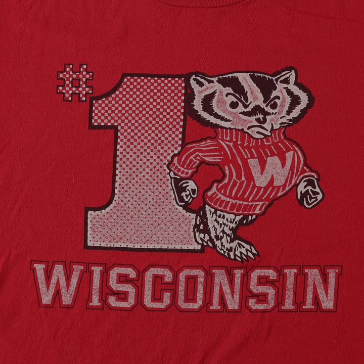 1980'S Jerzees Wisconsin University of Wisconsin College T-shirt, Made in USA, Men's Size L (approx.), Vintage polyester red type Vintage Second Hand