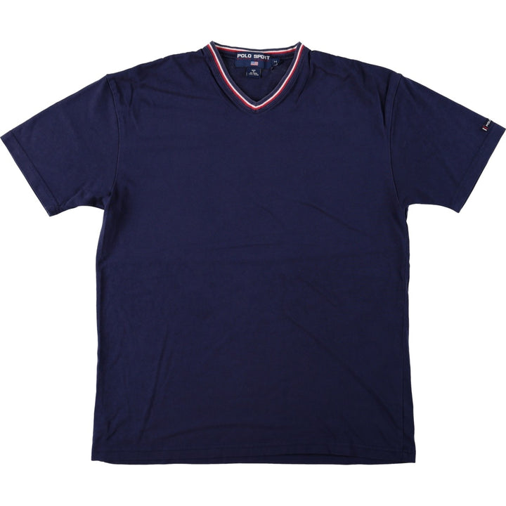 Ralph Lauren POLO SPORT V-neck short-sleeve logo T-shirt, men's size M (approx.) cotton navy blue type Vintage Second Hand