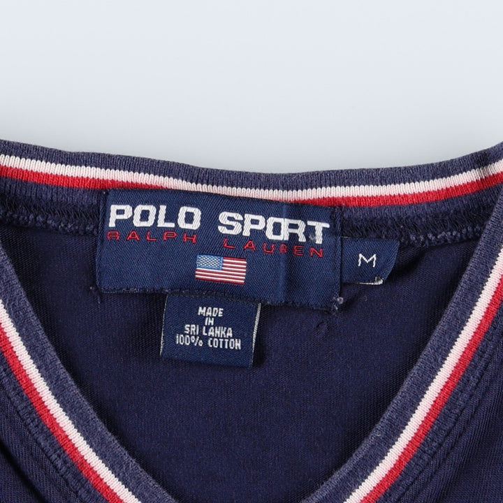 Ralph Lauren POLO SPORT V-neck short-sleeve logo T-shirt, men's size M (approx.) cotton navy blue type Vintage Second Hand