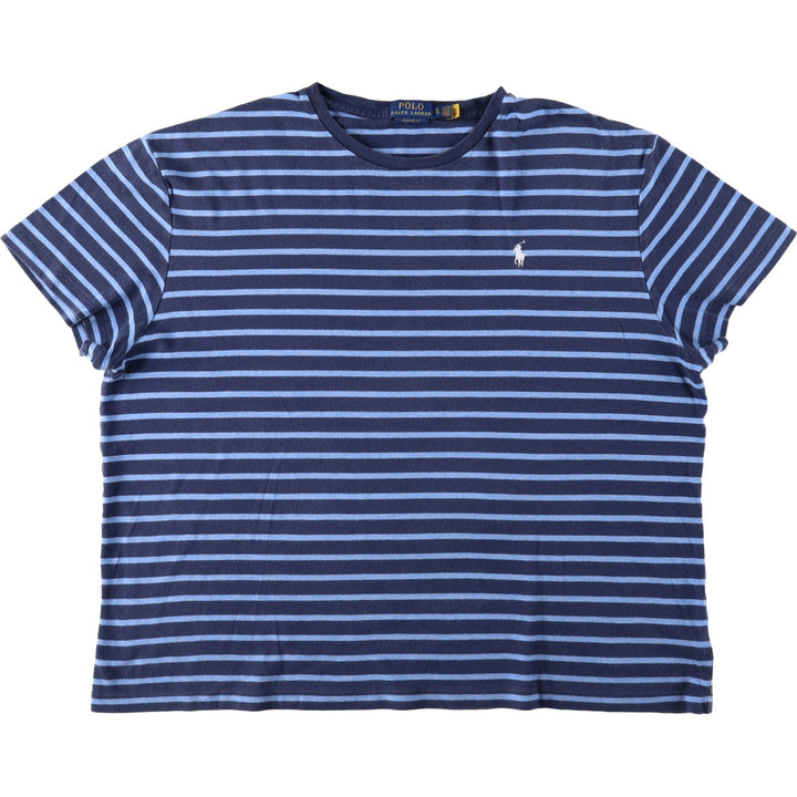 Ralph Lauren POLO RALPH LAUREN CLASSIC FIT short-sleeved striped T-shirt, men's size XL cotton navy blue type Vintage Second Hand