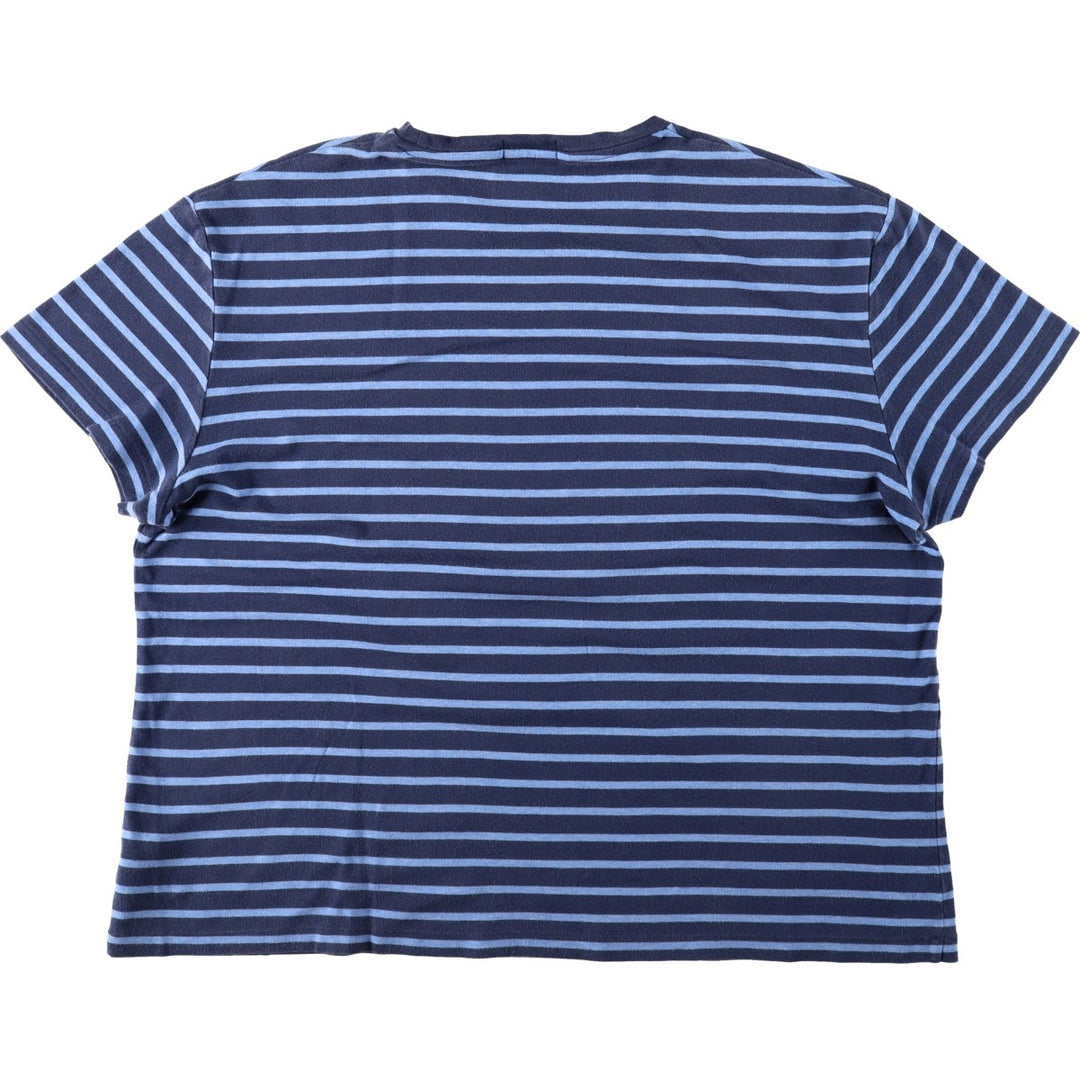 Ralph Lauren POLO RALPH LAUREN CLASSIC FIT short-sleeved striped T-shirt, men's size XL cotton navy blue type Vintage Second Hand