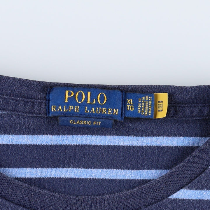 Ralph Lauren POLO RALPH LAUREN CLASSIC FIT short-sleeved striped T-shirt, men's size XL cotton navy blue type Vintage Second Hand