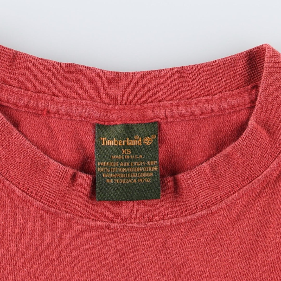 90'S Timberland Short-Sleeve Printed T-Shirt, Made in USA, Men's Size XS (Equivalent), Vintage cotton red type Vintage Second Hand