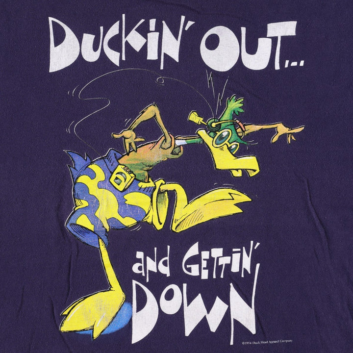 90'S Duck Head anime character print T-shirt, made in USA, men's size XL equivalent, vintage. cotton navy blue type Vintage Second Hand