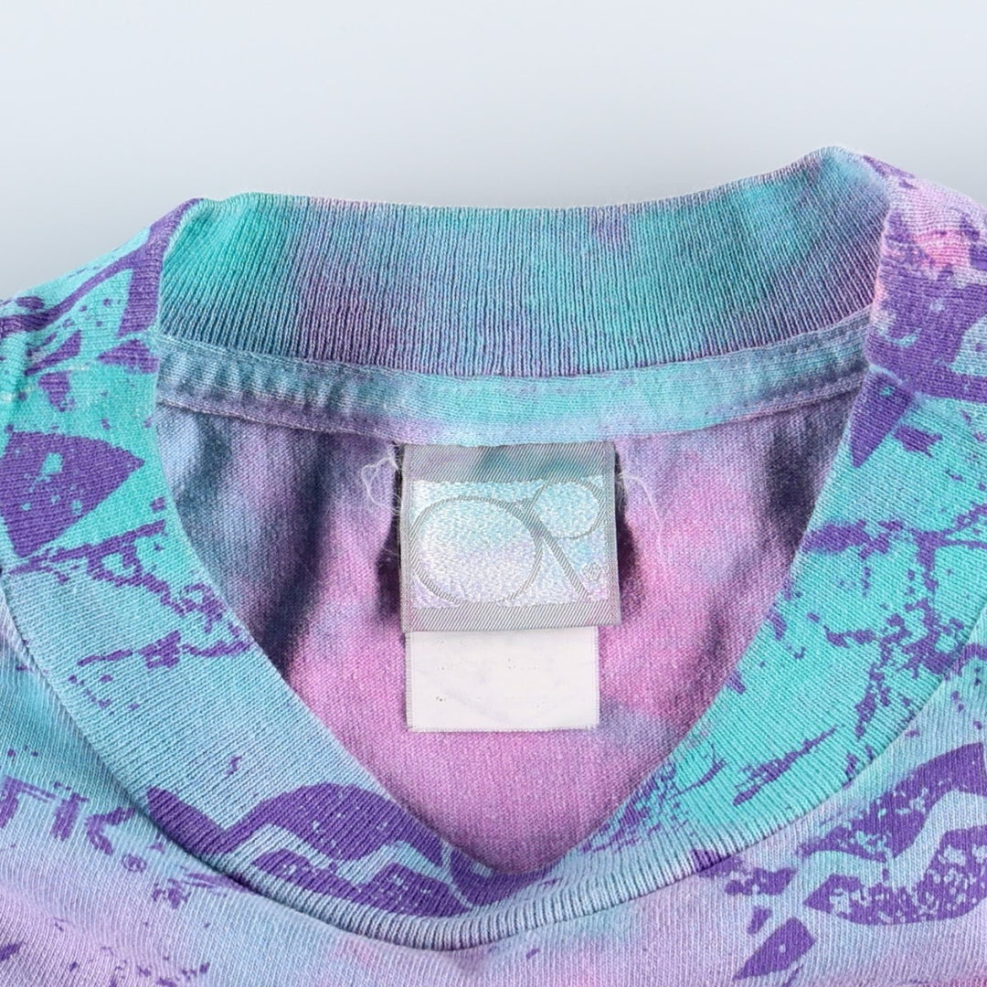 90'S Ocean Pacific surf all-over print skate t-shirt, men's size L equivalent, vintage. unclear green type Vintage Second Hand