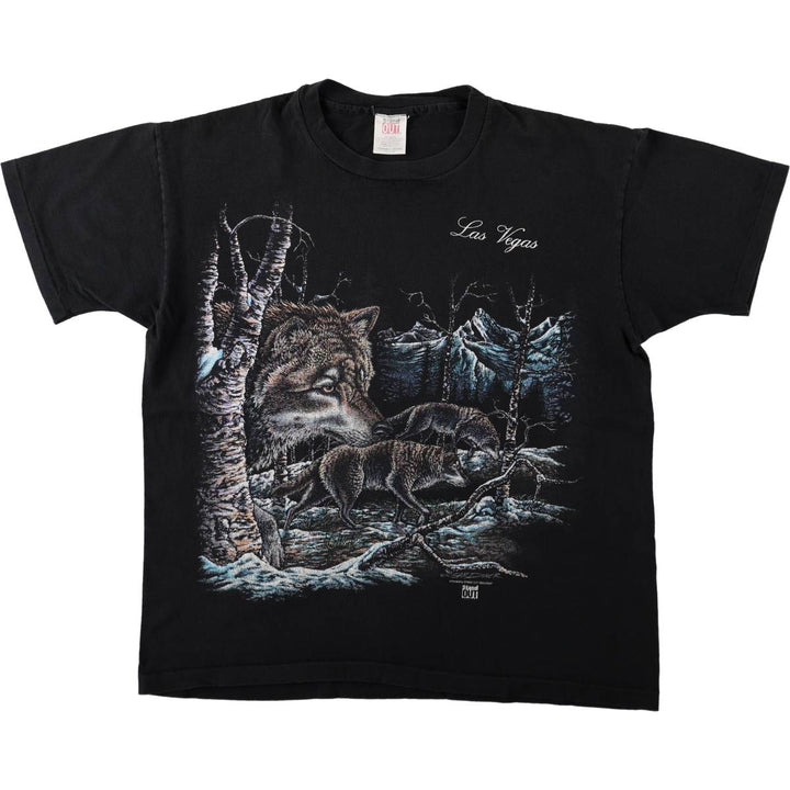 90'S Stand Out Animal Pattern Wolf Pattern Animal T-Shirt, Made in USA, Men's XL equivalent, Vintage cotton black type Vintage Second Hand