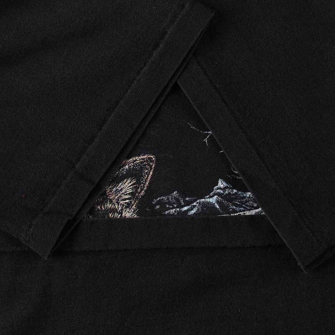 90'S Stand Out Animal Pattern Wolf Pattern Animal T-Shirt, Made in USA, Men's XL equivalent, Vintage cotton black type Vintage Second Hand