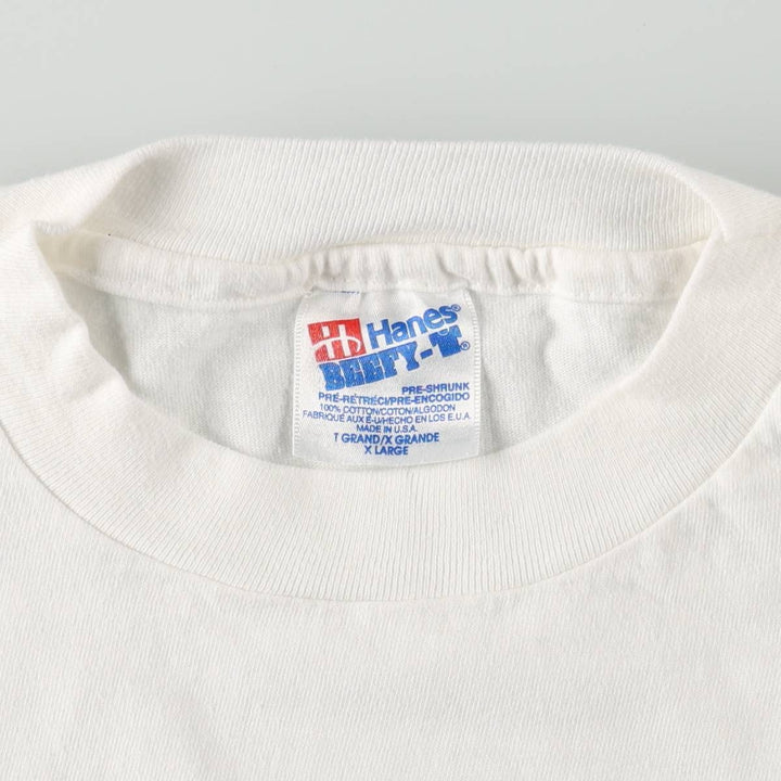 90'S Hanes BEEFY-T Animal Pattern Heron T-Shirt, Made in USA, Men's XL equivalent, Vintage, Single Stitch cotton white type Vintage Second Hand