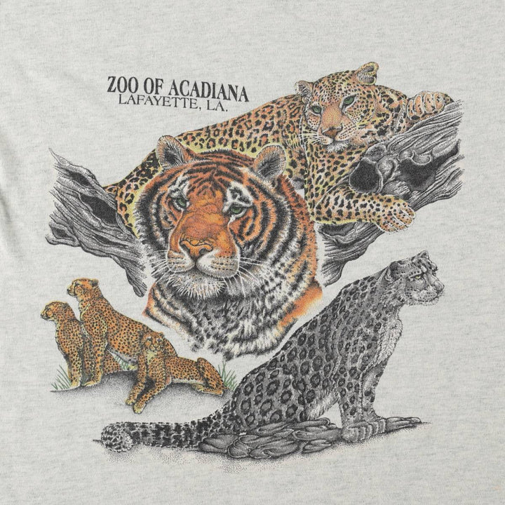 Fruit of the Loom Animal Pattern Tiger Pattern Animal T-Shirt, Made in USA, Men's Size L (Equivalent), Vintage cotton gray type Vintage Second Hand