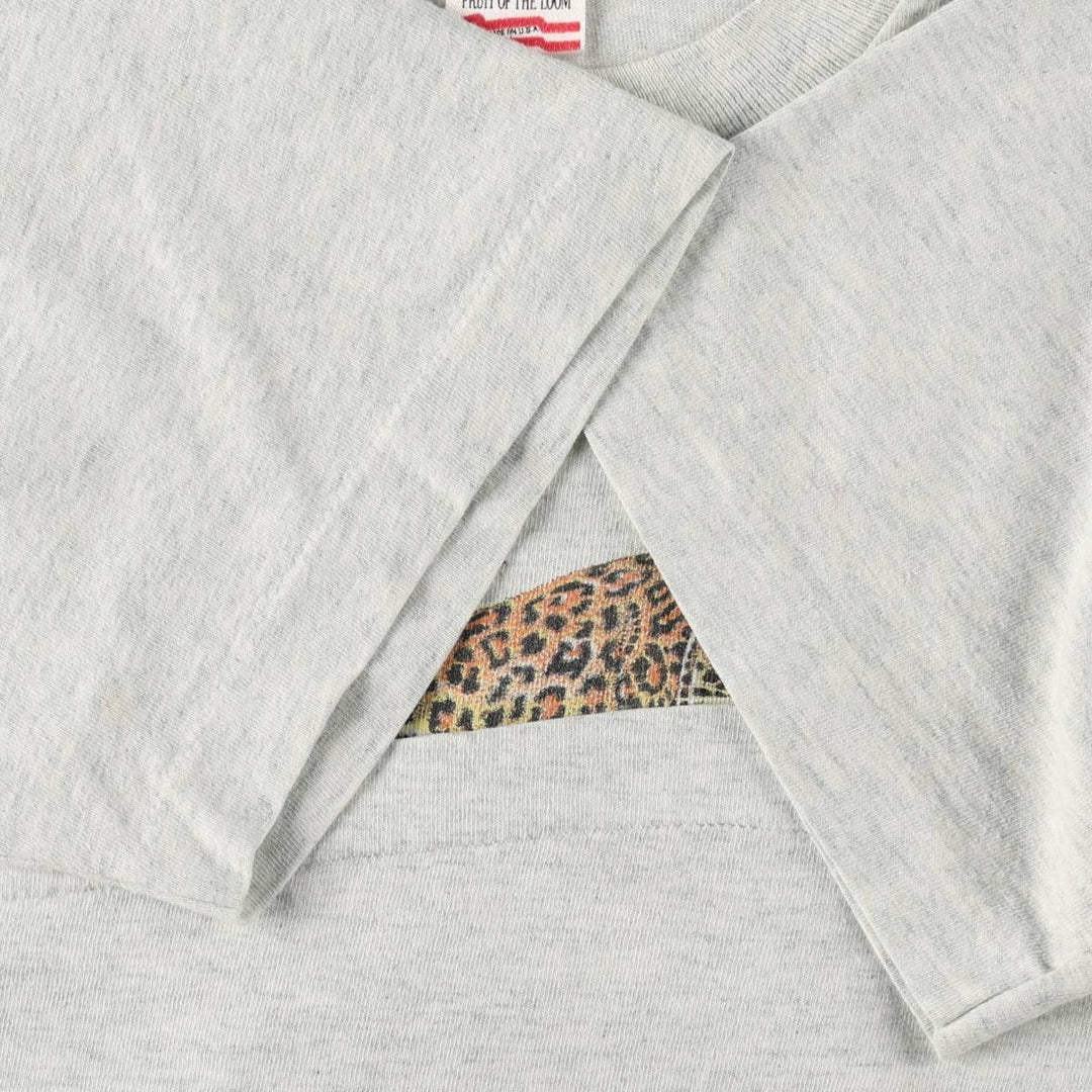 Fruit of the Loom Animal Pattern Tiger Pattern Animal T-Shirt, Made in USA, Men's Size L (Equivalent), Vintage cotton gray type Vintage Second Hand