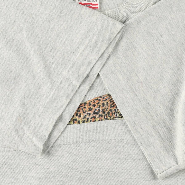 Fruit of the Loom Animal Pattern Tiger Pattern Animal T-Shirt, Made in USA, Men's Size L (Equivalent), Vintage cotton gray type Vintage Second Hand