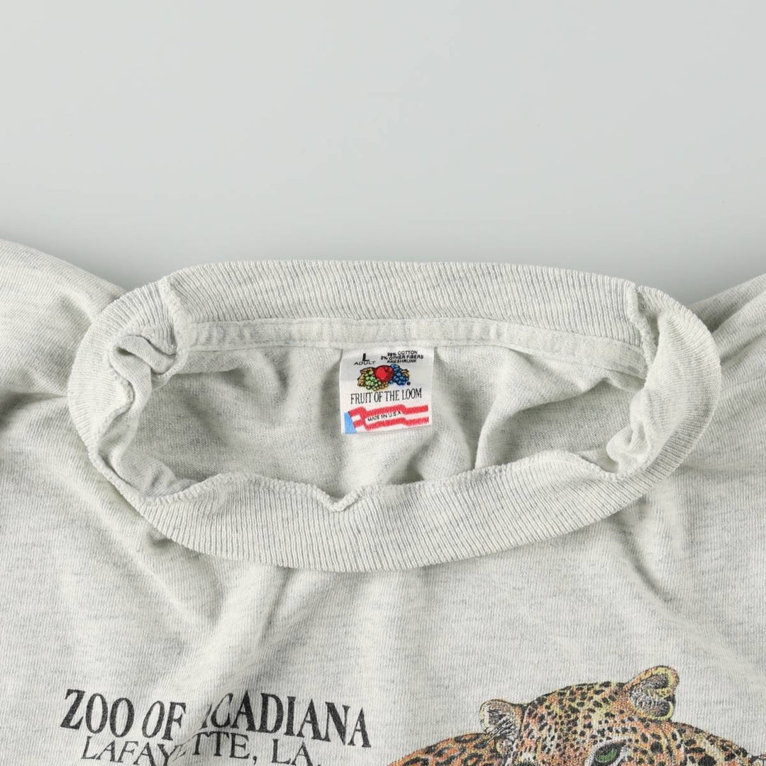 Fruit of the Loom Animal Pattern Tiger Pattern Animal T-Shirt, Made in USA, Men's Size L (Equivalent), Vintage cotton gray type Vintage Second Hand