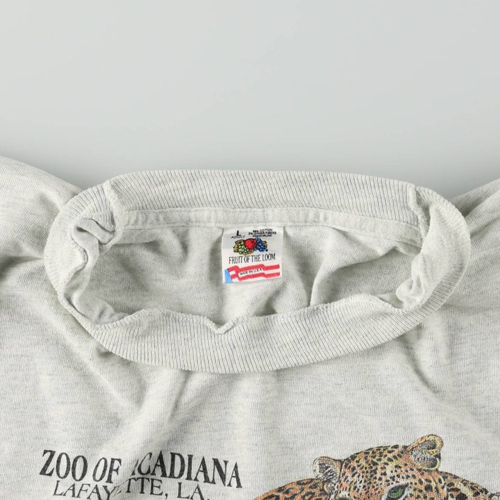 Fruit of the Loom Animal Pattern Tiger Pattern Animal T-Shirt, Made in USA, Men's Size L (Equivalent), Vintage cotton gray type Vintage Second Hand