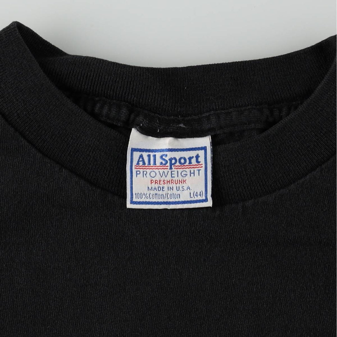 90'S All Sport PRO WEIGHT Animal Pattern Wolf T-Shirt, Made in USA, Men's Size L (approx.), Vintage cotton black type Vintage Second Hand