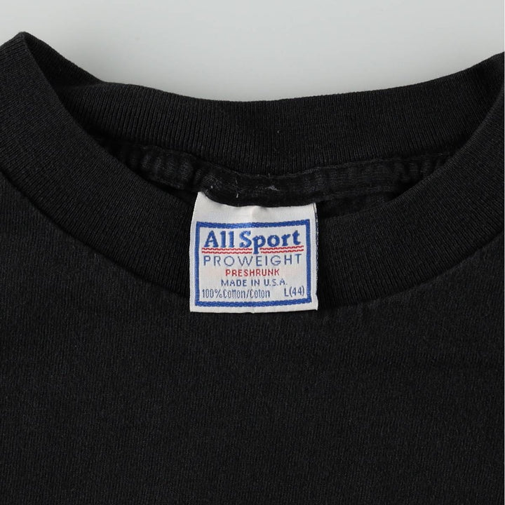 90'S All Sport PRO WEIGHT Animal Pattern Wolf T-Shirt, Made in USA, Men's Size L (approx.), Vintage cotton black type Vintage Second Hand