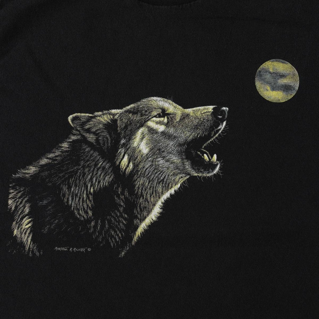 90'S All Sport PRO WEIGHT Animal Pattern Wolf T-Shirt, Made in USA, Men's Size L (approx.), Vintage cotton black type Vintage Second Hand