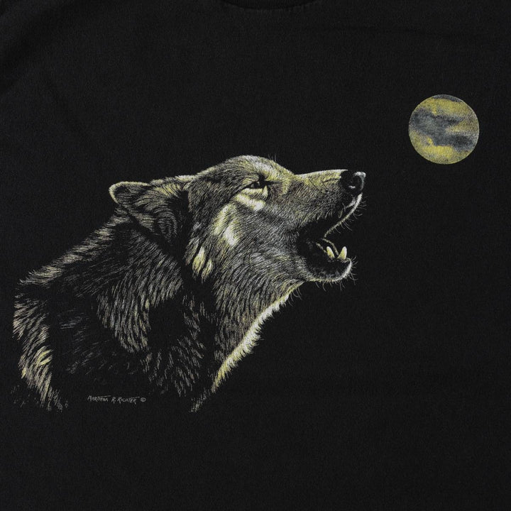 90'S All Sport PRO WEIGHT Animal Pattern Wolf T-Shirt, Made in USA, Men's Size L (approx.), Vintage cotton black type Vintage Second Hand