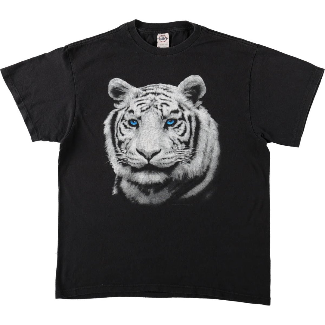 Delta PRO WEIGHT Animal Pattern Tiger Pattern Animal T-Shirt Men's Size L (approx.) cotton black type Vintage Second Hand