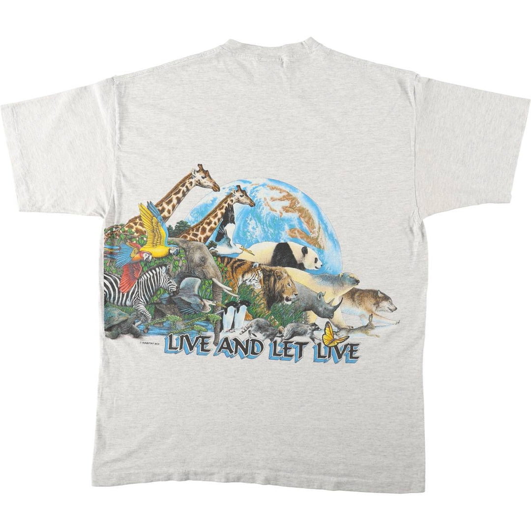 90'S Signal Sports Animal Pattern T-Shirt, Made in USA, Men's XL equivalent, Vintage cotton gray type Vintage Second Hand