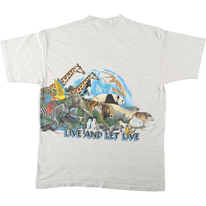90'S Signal Sports Animal Pattern T-Shirt, Made in USA, Men's XL equivalent, Vintage cotton gray type Vintage Second Hand