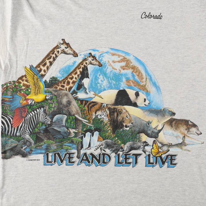 90'S Signal Sports Animal Pattern T-Shirt, Made in USA, Men's XL equivalent, Vintage cotton gray type Vintage Second Hand