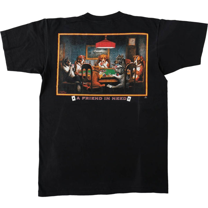 90'S Tennessee River Animal Pattern Dog T-Shirt, Made in USA, Men's Size L (approx.), Vintage, Single Stitch cotton black type Vintage Second Hand