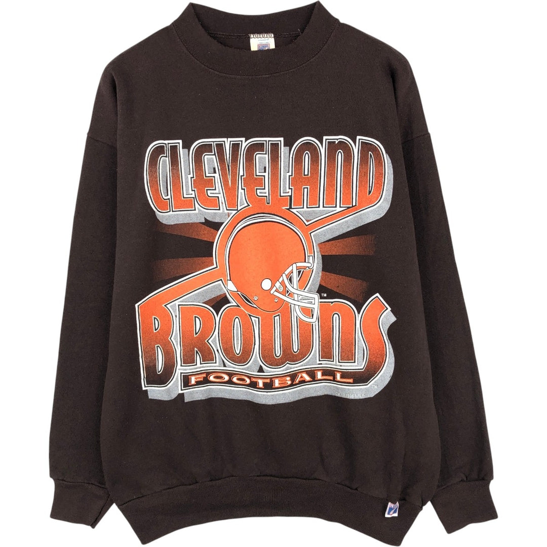 90'S LOGO 7 Cleveland Browns Print Sweatshirt, Made in USA, Men's Size L (Equivalent), Vintage cotton dark chocolate Vintage Second Hand