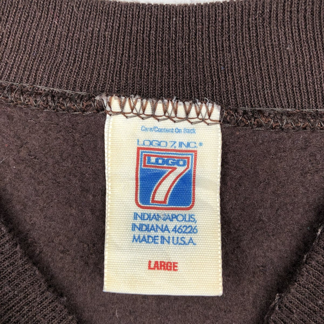 90'S LOGO 7 Cleveland Browns Print Sweatshirt, Made in USA, Men's Size L (Equivalent), Vintage cotton dark chocolate Vintage Second Hand