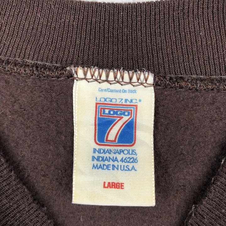 90'S LOGO 7 Cleveland Browns Print Sweatshirt, Made in USA, Men's Size L (Equivalent), Vintage cotton dark chocolate Vintage Second Hand