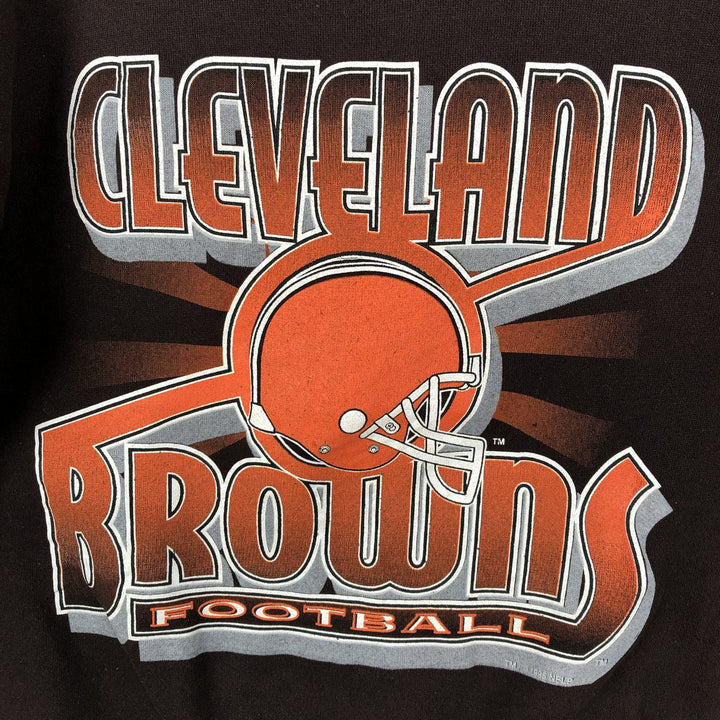 90'S LOGO 7 Cleveland Browns Print Sweatshirt, Made in USA, Men's Size L (Equivalent), Vintage cotton dark chocolate Vintage Second Hand
