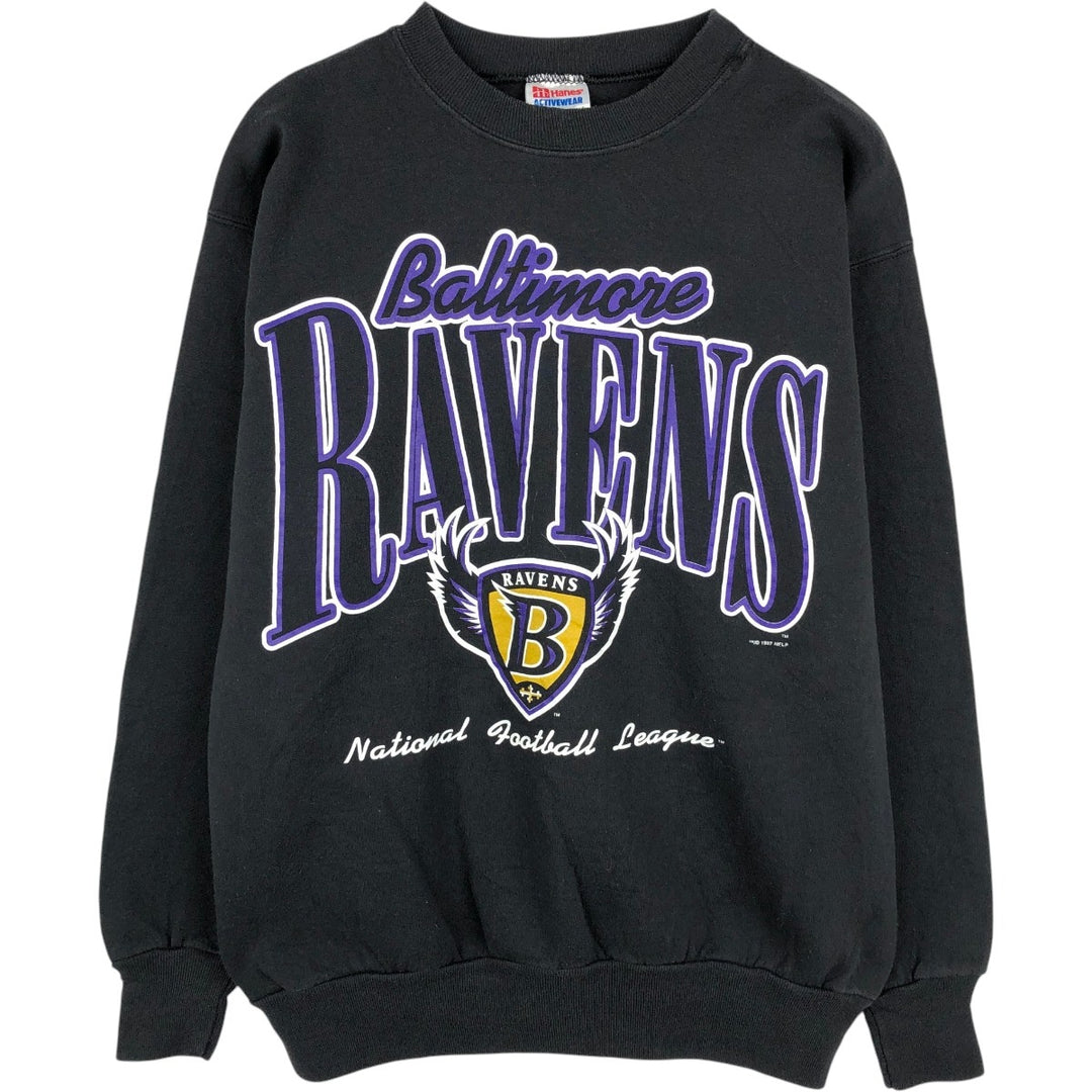 2000'S Hanes NFL Baltimore Ravens Print Sweatshirt, Men's Size M (Equivalent), Long Sleeve cotton black type Vintage Second Hand