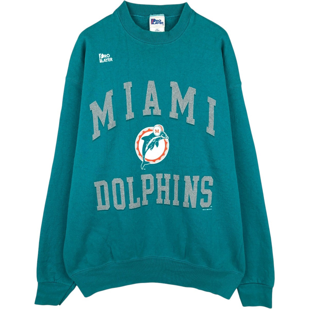 PRO LAYER Miami Dolphins Print Sweatshirt, Made in USA, Men's XL (approx.), Vintage. cotton Emerald green Vintage Second Hand